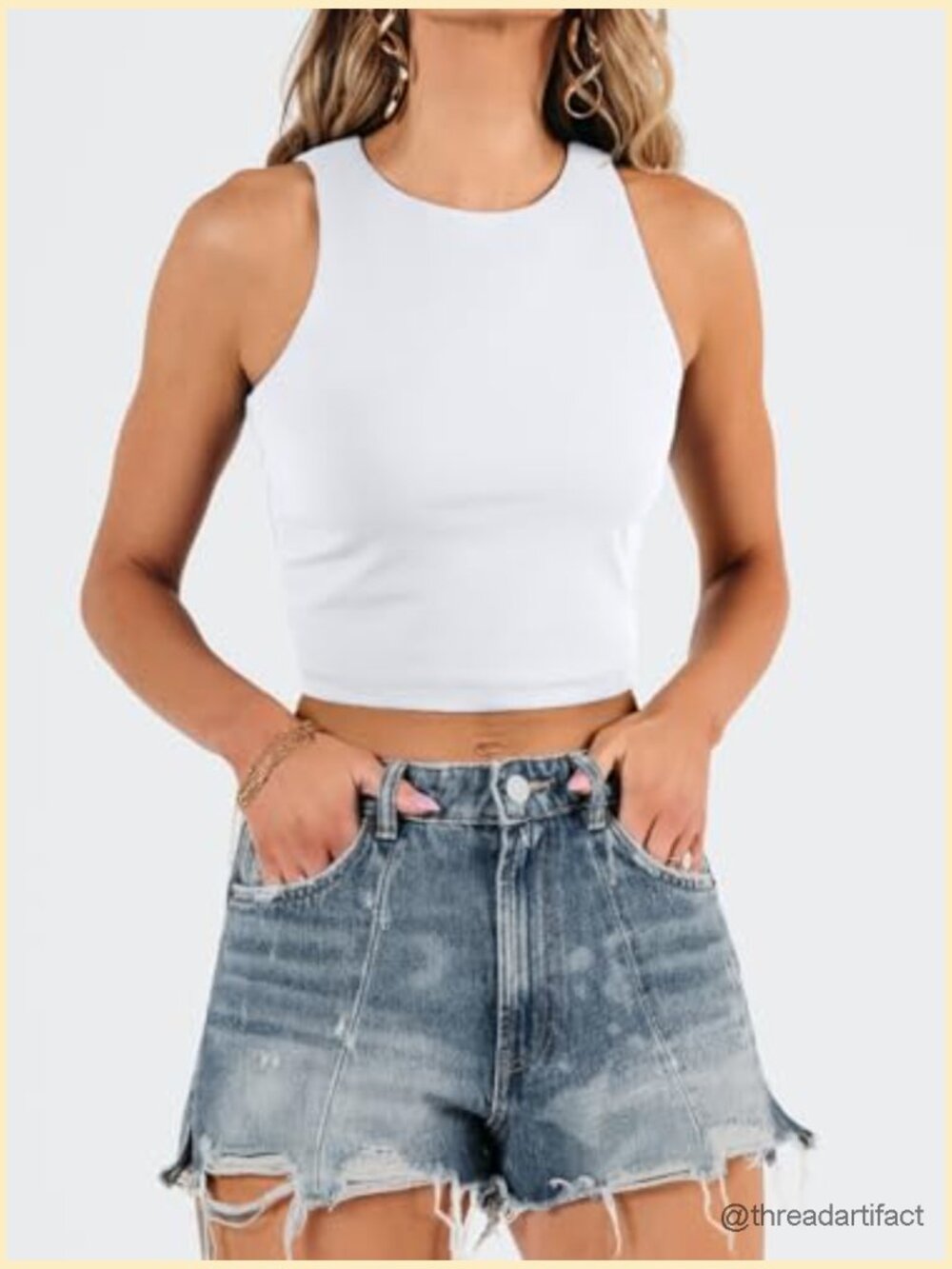Sleeveless Double Lined Crop Top Racerback Tank Tops Workout Summer Cute Teen - Picture 2 of 7
